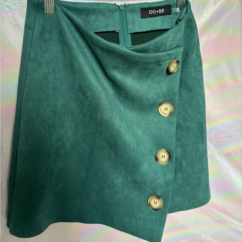 Green Velvet Button Mini Skirt Size Small